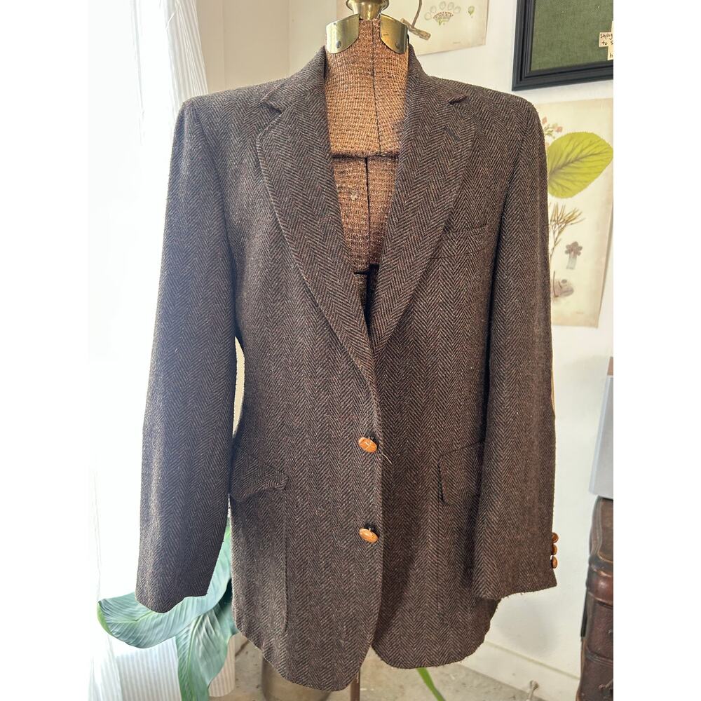 Vintage American Craftsman Mens Blazer Large Made in USA Tweed Elbow Patch